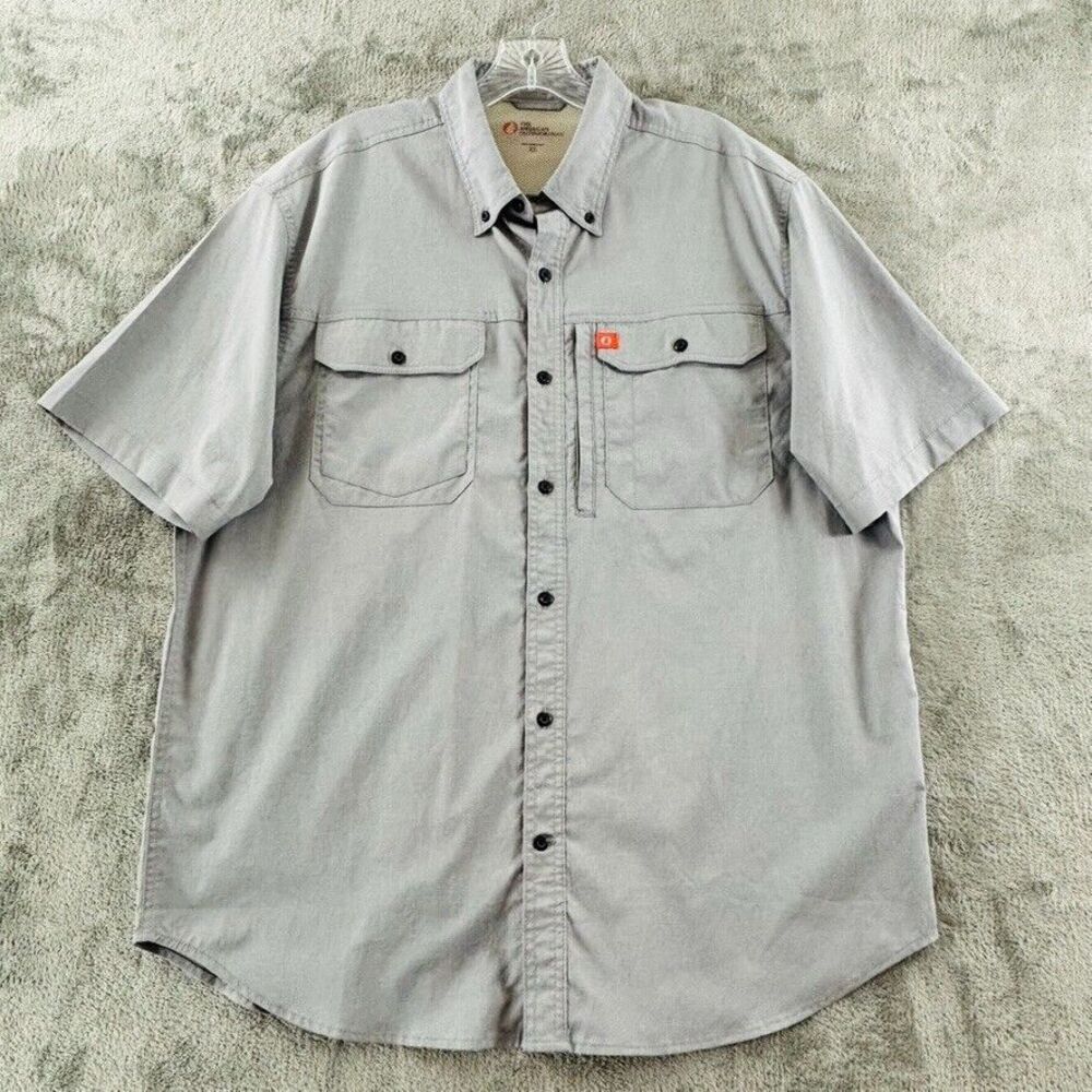 The American Outdoorsman Fishing Shirt Mens XL Gray Vented Short Sleeve Button